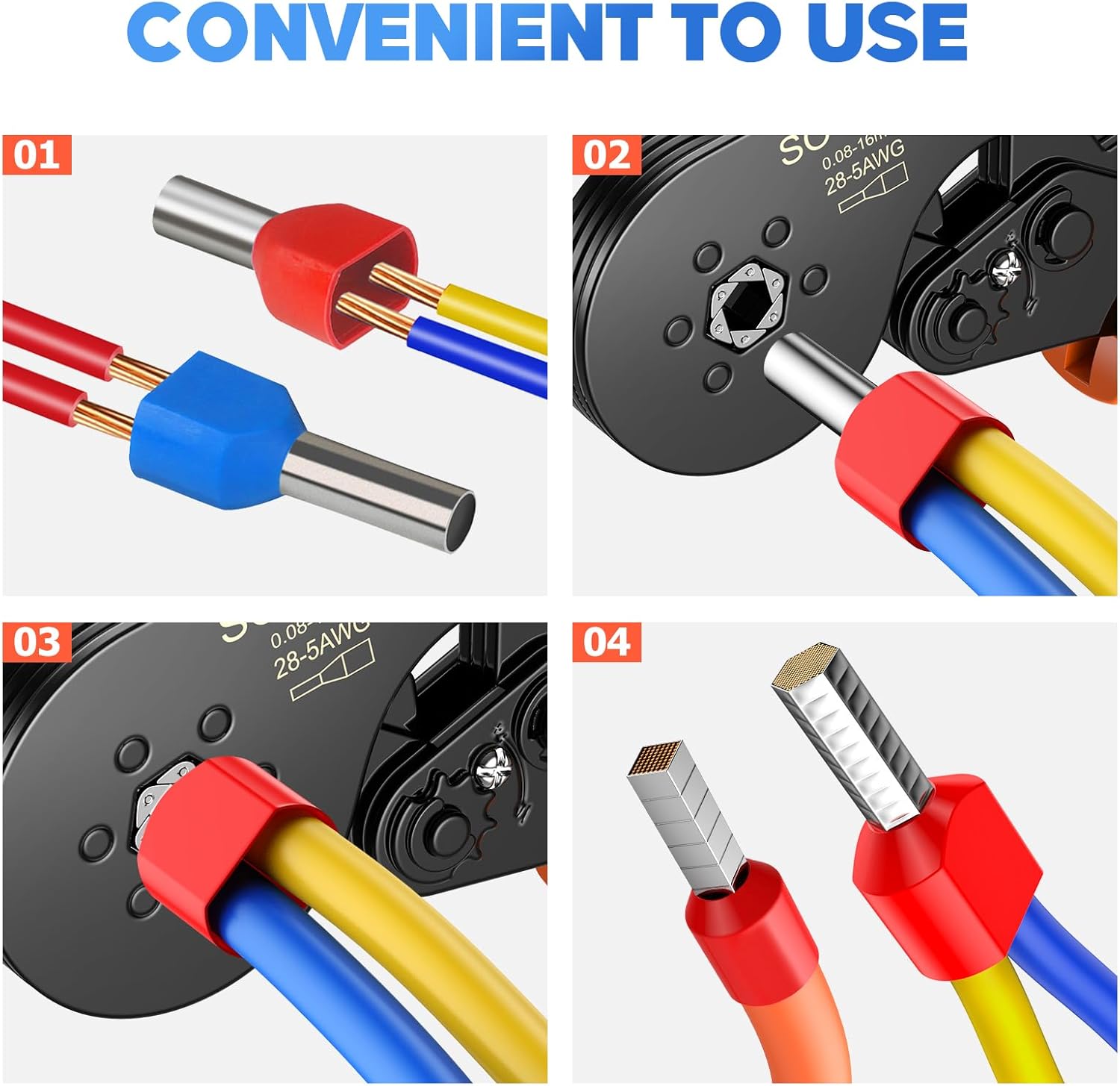 0.5-16mm² Twin Bootlace Ferrules, Dual Terminals,1200pcs Crimp Connectors, Double Wire Quick Connect, All-copper Core, High Insulation Protection-4