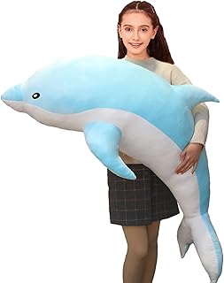 Aiuidun Dolphin Stuffed Animals Plush Pillow Super Soft Sea Animal Plush Toys Dolls for Boys Girls Sleeping Cushion Gift (Blue, 120cm/47.24inch)