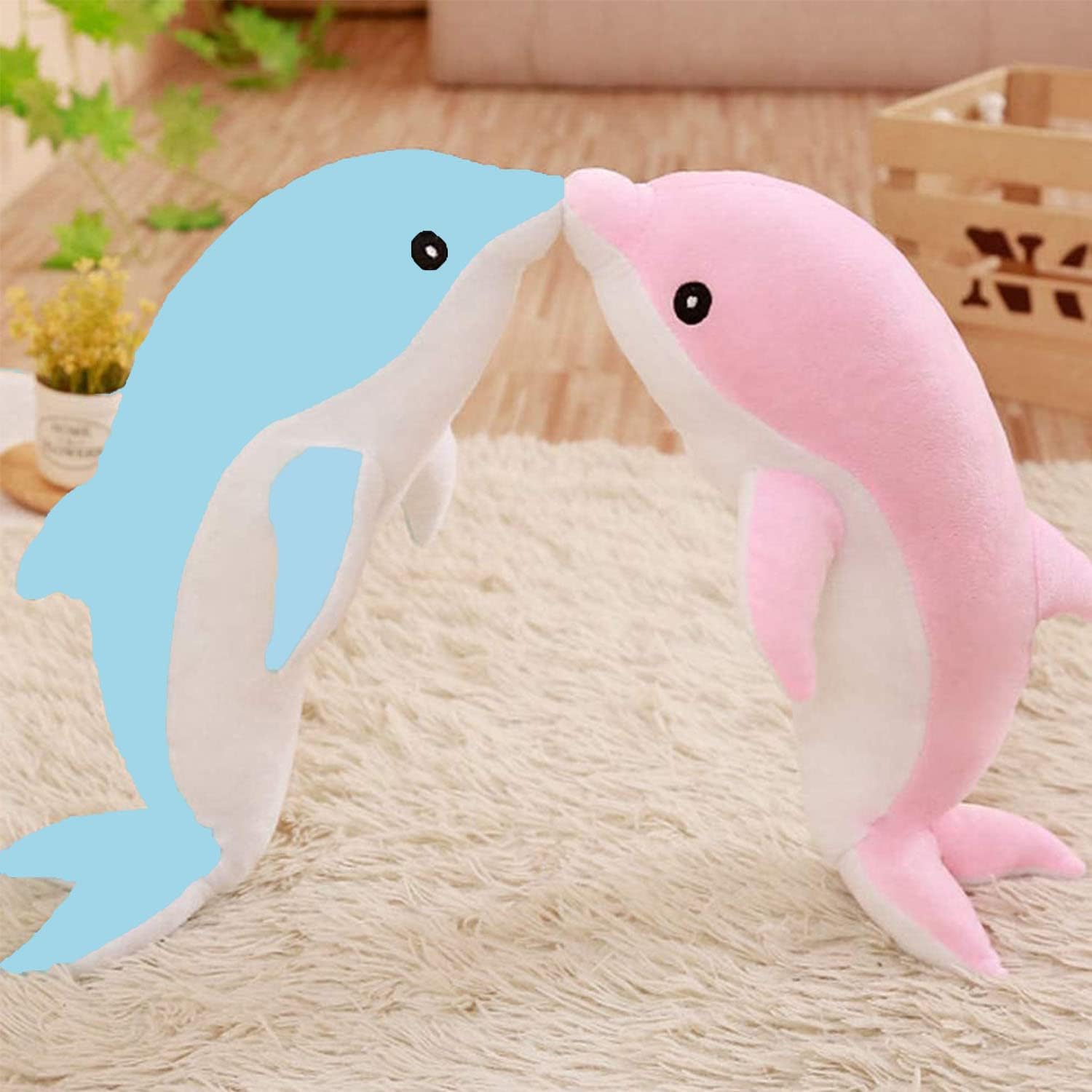 Aiuidun Dolphin Stuffed Animals Plush Pillow Super Soft Sea Animal Plush Toys Dolls for Boys Girls Sleeping Cushion Gift (Blue, 120cm/47.24inch)-2