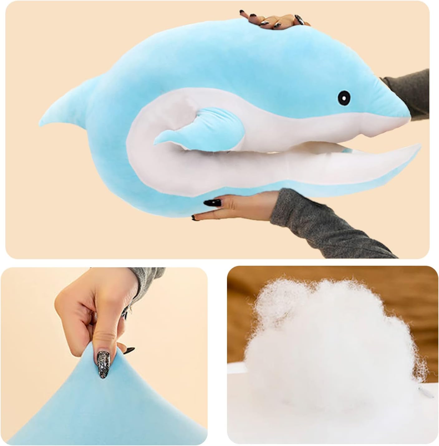 Aiuidun Dolphin Stuffed Animals Plush Pillow Super Soft Sea Animal Plush Toys Dolls for Boys Girls Sleeping Cushion Gift (Blue, 120cm/47.24inch)-3