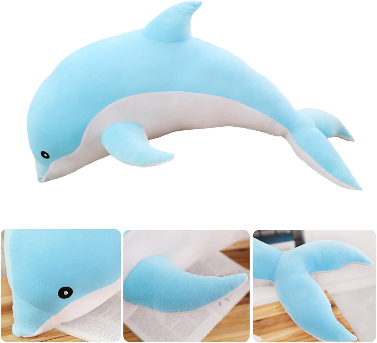 Aiuidun Dolphin Stuffed Animals Plush Pillow Super Soft Sea Animal Plush Toys Dolls for Boys Girls Sleeping Cushion Gift (Blue, 120cm/47.24inch)-4