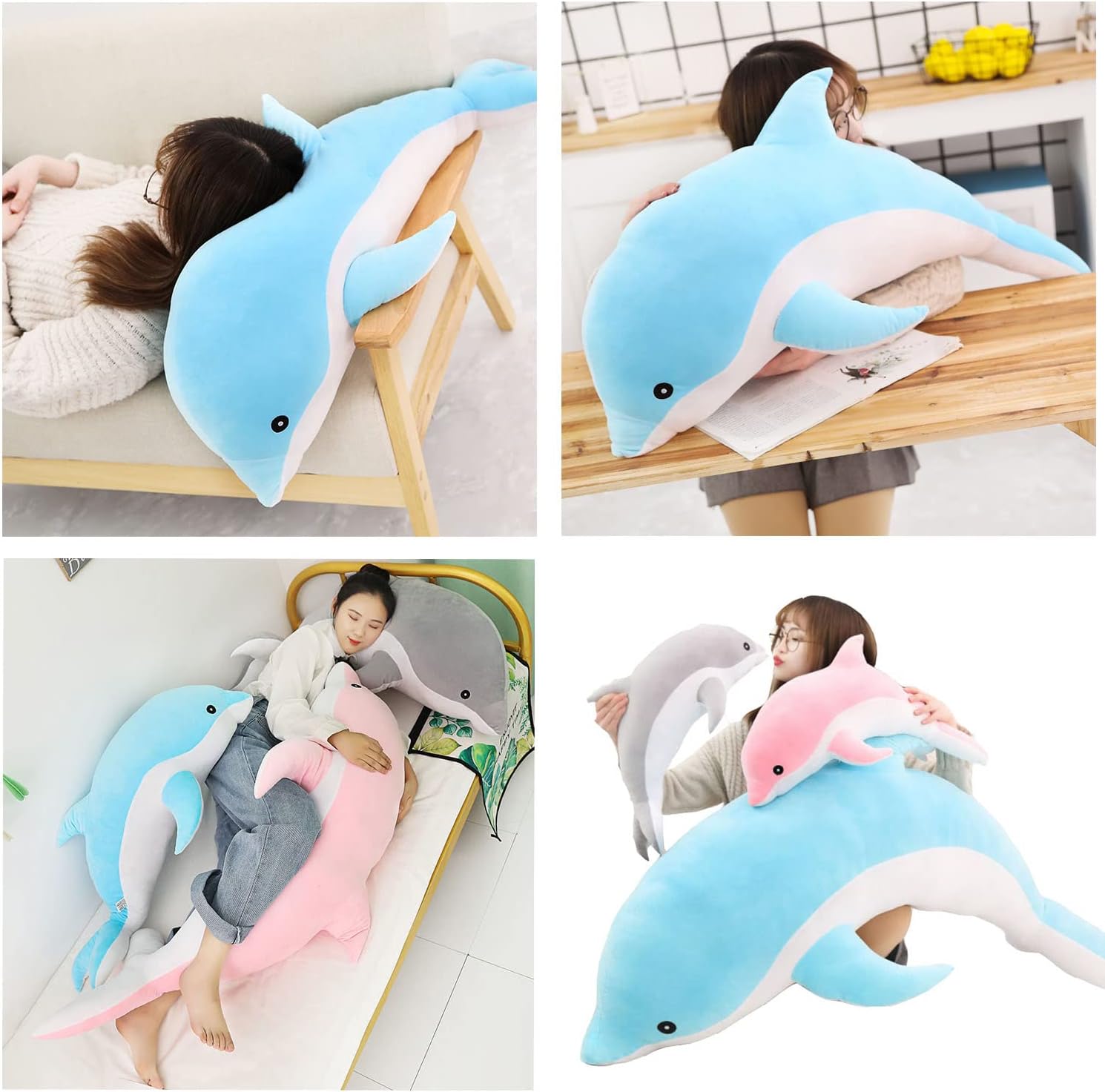 Aiuidun Dolphin Stuffed Animals Plush Pillow Super Soft Sea Animal Plush Toys Dolls for Boys Girls Sleeping Cushion Gift (Blue, 120cm/47.24inch)-5