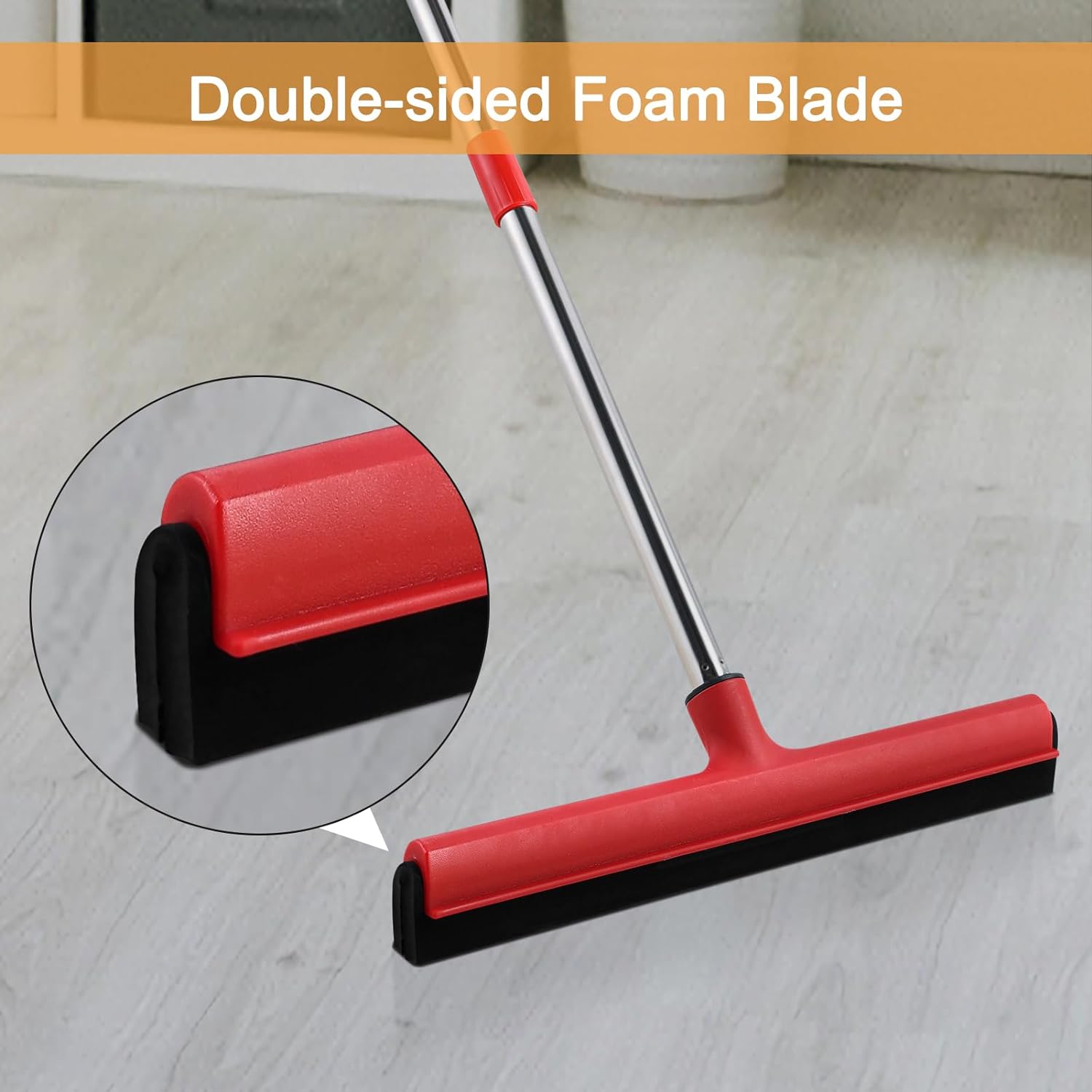 Mitclear Floor Squeegee Mop Heavy Duty with Telescopic Handle(57IN), Indoor/Outdoor Wet Room Floor Squeegee with Dual Foam Blade, Floor Water Wiper for Shower, Bathroom, Kitchen, Garage-3