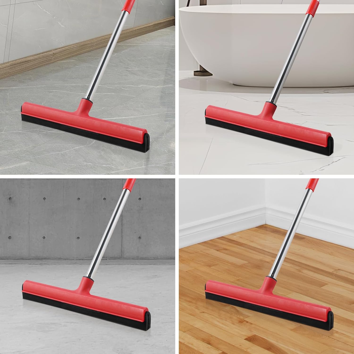 Mitclear Floor Squeegee Mop Heavy Duty with Telescopic Handle(57IN), Indoor/Outdoor Wet Room Floor Squeegee with Dual Foam Blade, Floor Water Wiper for Shower, Bathroom, Kitchen, Garage-4