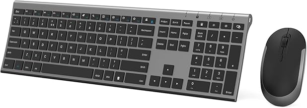 Rechargeable Wireless Keyboard and Mouse Set, seenda Full Size Ultra Thin Quiet USB Keyboard and Mouse QWERTY UK Layout for Windows PC, Computer, Laptop, Space Gray