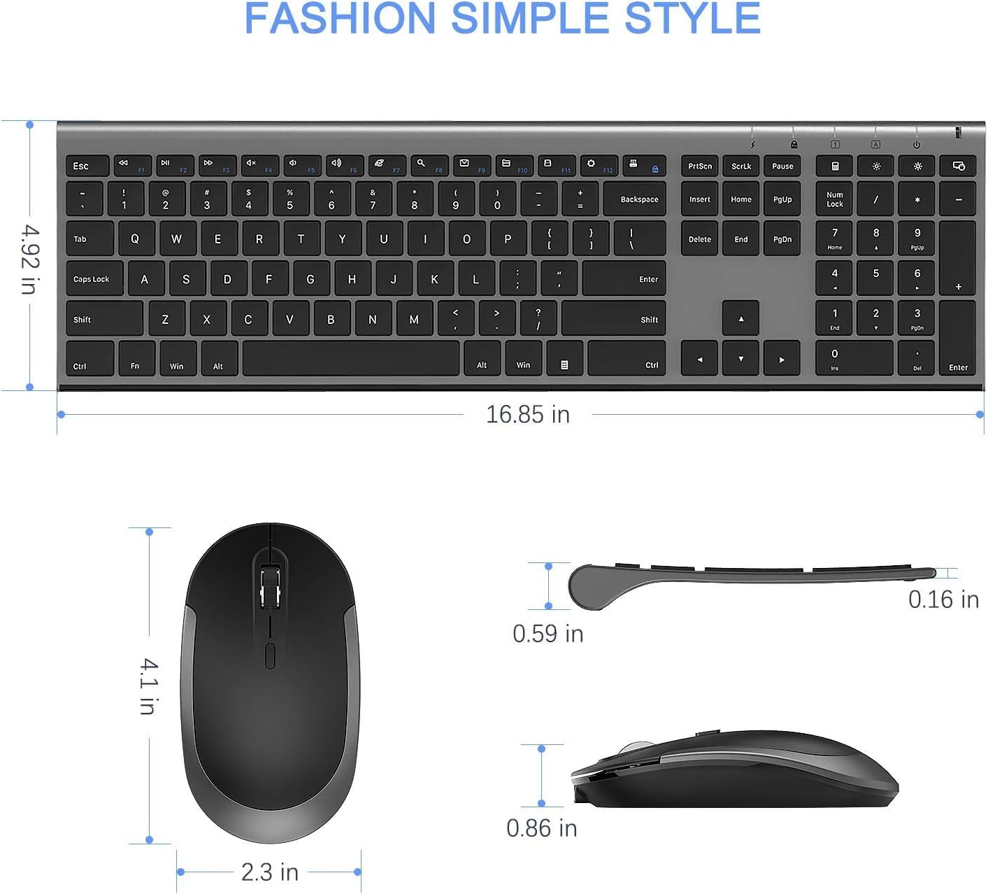 Rechargeable Wireless Keyboard and Mouse Set, seenda Full Size Ultra Thin Quiet USB Keyboard and Mouse QWERTY UK Layout for Windows PC, Computer, Laptop, Space Gray-4