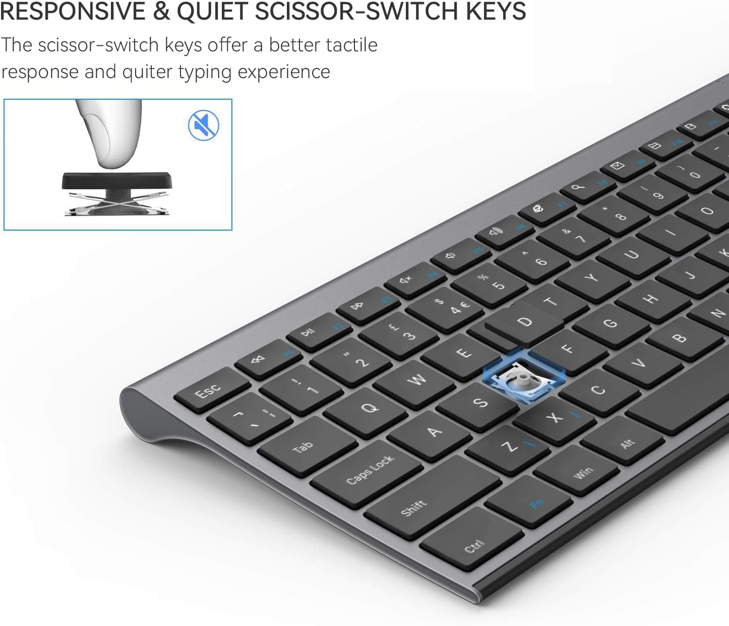 Rechargeable Wireless Keyboard and Mouse Set, seenda Full Size Ultra Thin Quiet USB Keyboard and Mouse QWERTY UK Layout for Windows PC, Computer, Laptop, Space Gray-5