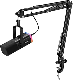 FIFINE Gaming Microphone Kit, XLR/USB Microphone Set for PC/MAC/PS5/Mixer, Boom Arm Stand Dynamic Mic with Controller RGB, Mute Button, Gain Knob, for Podcast Recording, Vocal-AmpliGame AM8T