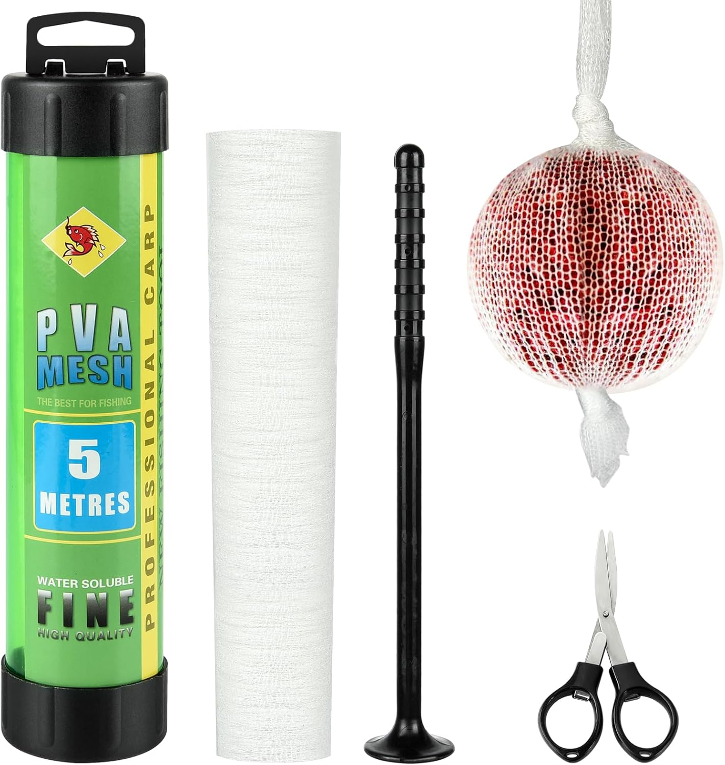 Peaken PVA Mesh Carp Fishing Refill,5 M Pva Mesh Bag,Funnel and Plunger Carp Fishing Accessory Tools with Scissors,18/25/37mm Available-0