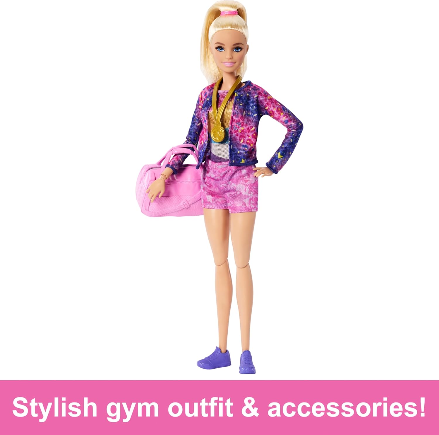 Barbie Gymnastics Doll & Accessories, Playset with Blonde Fashion Doll, C-Clip for Flipping Action, Balance Beam, Warm-Up Suit & More-3