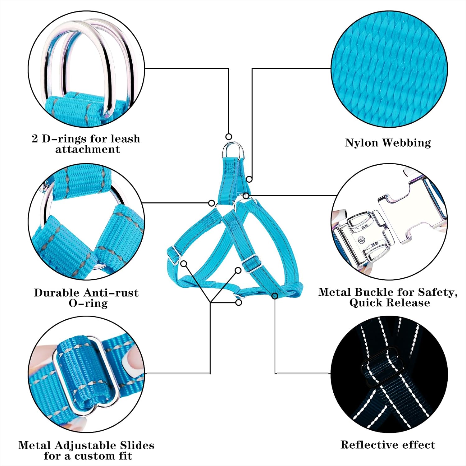 Plutus Pet Step In Dog Harness, Reflective, Adjustable, and Secure with Metal Buckles, Easy Walk Dog Harness for Puppy, Small, Medium and Large Dogs, Cyan, XS-1