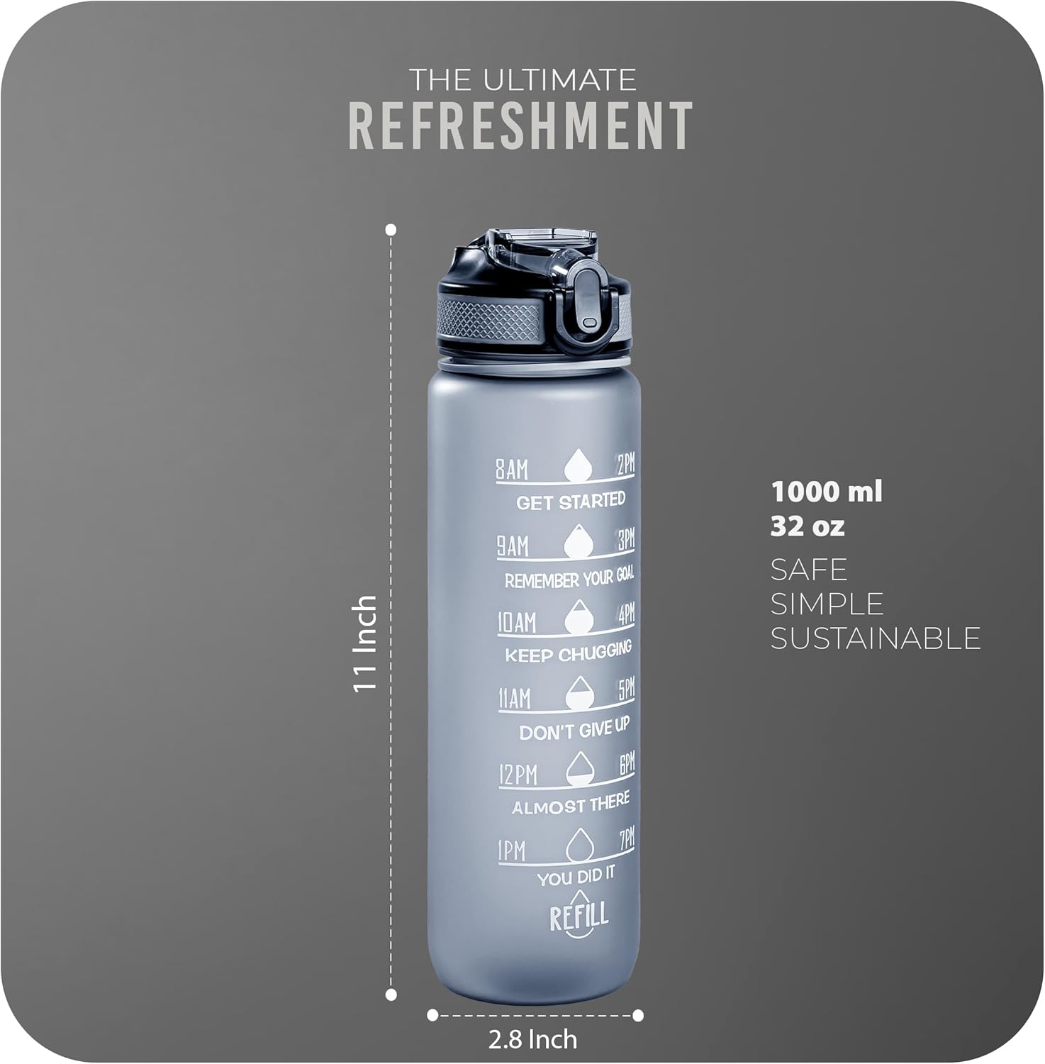 K-MART Sports Water Bottle with Straw and Time Marking, and 32OZ Capacity - Motivational and Eco-Friendly BPA-Free Bottle for Running, Gym, Yoga, Outdoors, and Camping (Style-1, Grey)-4