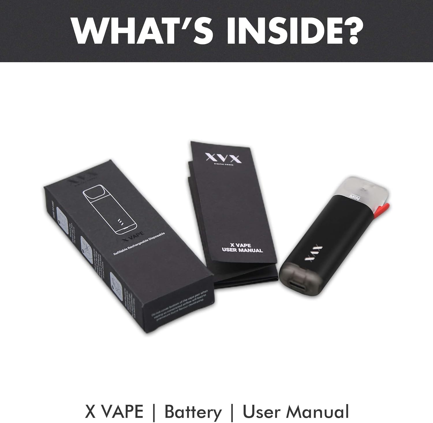 XVX Refillable Rechargeable X VAPE - Rechargeable Disposable Vape Pen Starter Kit Mesh Coil of 1.2Ω, 400mAh Battery E Cigarette Easy Refill with E Liquids Includes Feature of Lightning (Colour Black)-1