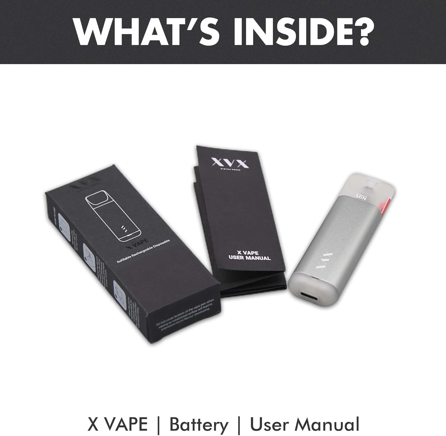 XVX Refillable Rechargeable X VAPE - Rechargeable Disposable Vape Starter Kit Mesh Coil of 1.2Ω, 400mAh Battery Easy Refill with E Liquids Includes Feature of Lightning with Every Puff (Colour Silver)-1