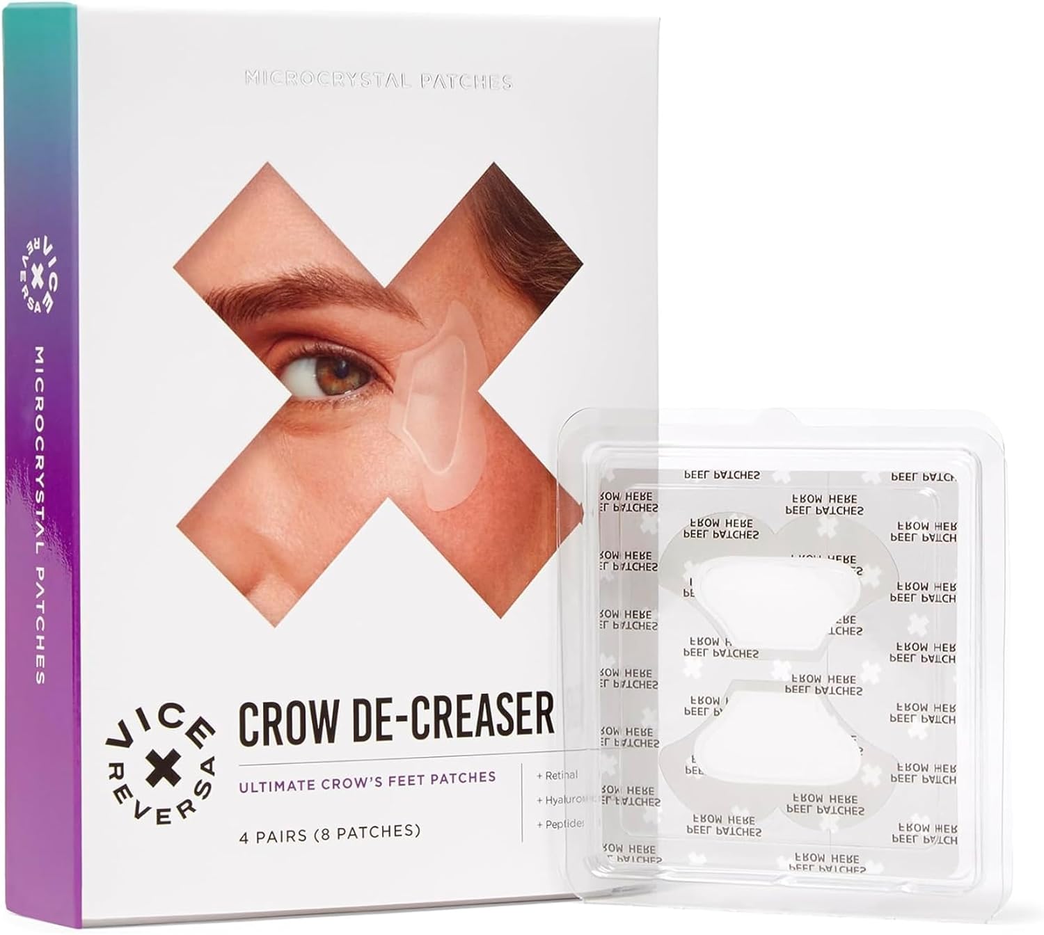 Vice Reversa Crow De-Creaser - Anti Wrinkle Patches with Hyaluronic Acid, Collagen Boosting Peptides and Retinal, MicroCrystal Skincare (4 Pairs)-0