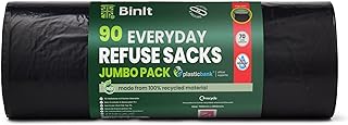 BIN IT BinIt 90 Jumbo Pack Everyday 70L Strong & Secure, Refuse Sacks, Bin Bags, Bin Liners, Flat Top, Recycled, Tear Resistant, 30 μm, Perfect for Everyday Use, Household, Office, Kitchen & Caterers