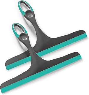 Essentiality 2-Pack Multipurpose Window Squeegee - Turquoise/Grey Durable Shower Squeegees For Mirrors & Tiles - Window Cleaner For Cars, Bathroom & Kitchen