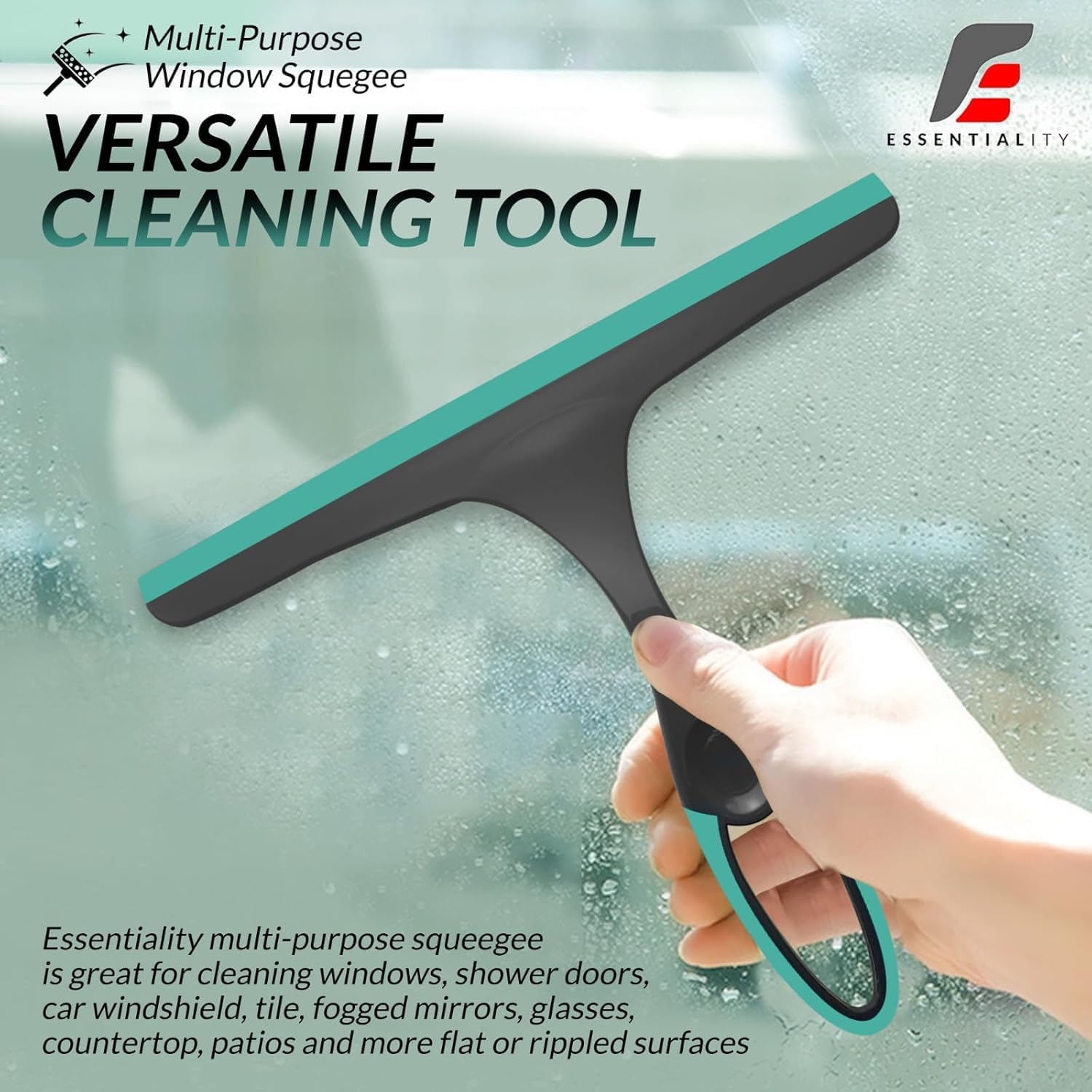 Essentiality 2-Pack Multipurpose Window Squeegee - Turquoise/Grey Durable Shower Squeegees For Mirrors & Tiles - Window Cleaner For Cars, Bathroom & Kitchen-4