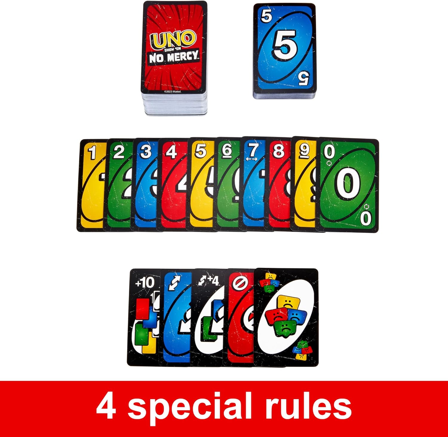 Mattel Games UNO Show ?em No Mercy Card Game for Kids, Adults & Family Parties and Travel With Extra Cards, Special Rules and Tougher Penalties., HWV18-2