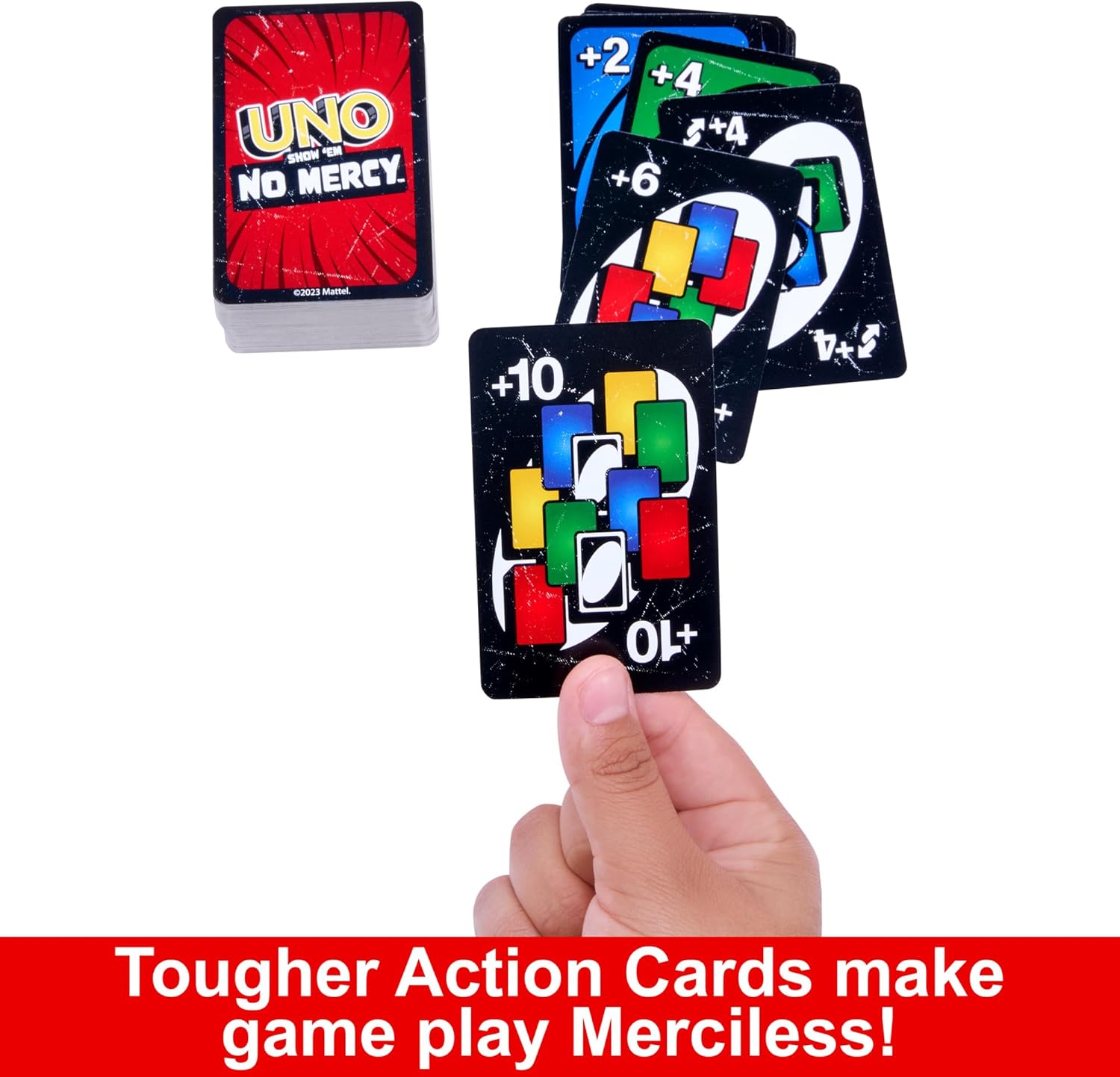 Mattel Games UNO Show ?em No Mercy Card Game for Kids, Adults & Family Parties and Travel With Extra Cards, Special Rules and Tougher Penalties., HWV18-4