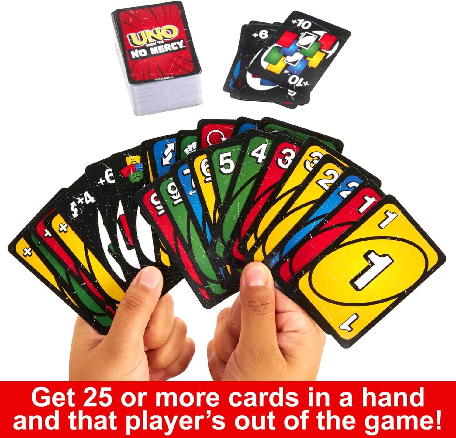 Mattel Games UNO Show ?em No Mercy Card Game for Kids, Adults & Family Parties and Travel With Extra Cards, Special Rules and Tougher Penalties., HWV18-5