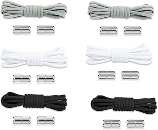 LUCKNIGHT Elastic Shoelaces, 6 Pairs No Tie Elastic Laces for Trainers, Flat Shoelaces with Metal Buckles, Universal Replacement Shoelaces for All Shoes Adults Kids (Black White Grey)