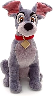 Disney Store Official Tramp Medium Soft Toy, Lady and The Tramp, 36cm/14”, Grey Dog Plush Character Figure with Red Collar Embroidered Details, Suitable for Ages 0+