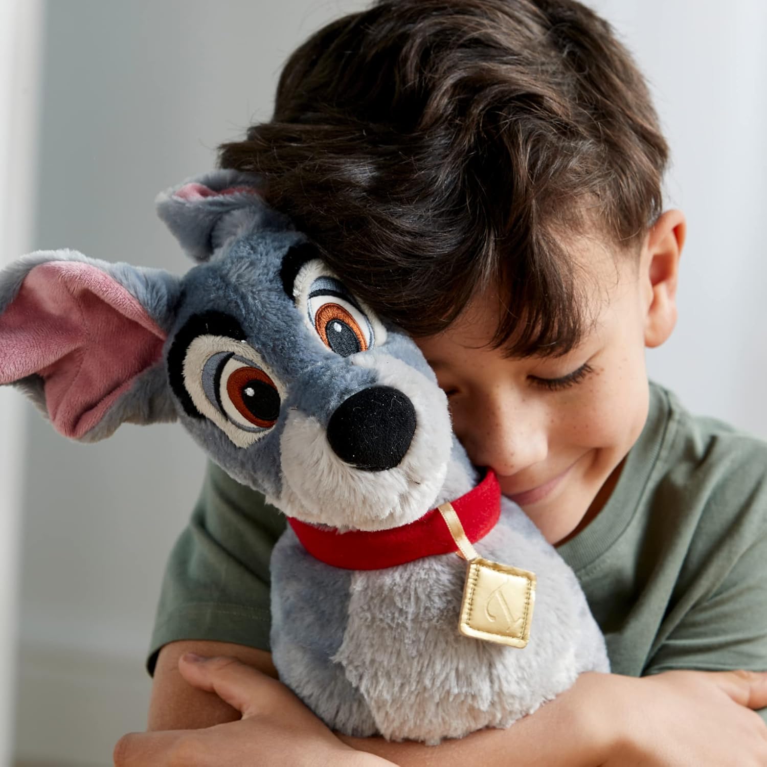 Disney Store Official Tramp Medium Soft Toy, Lady and The Tramp, 36cm/14”, Grey Dog Plush Character Figure with Red Collar Embroidered Details, Suitable for Ages 0+-1