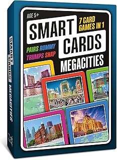 100 PICS SMART CARDS Megacities, 7 games in 1, Pairs, Snap, Trumps, Rummy, Memory Quiz, Learn Facts, 50 Cards, Travel Game, Gift, Stocking Filler, Age 5+, 1-8 Players