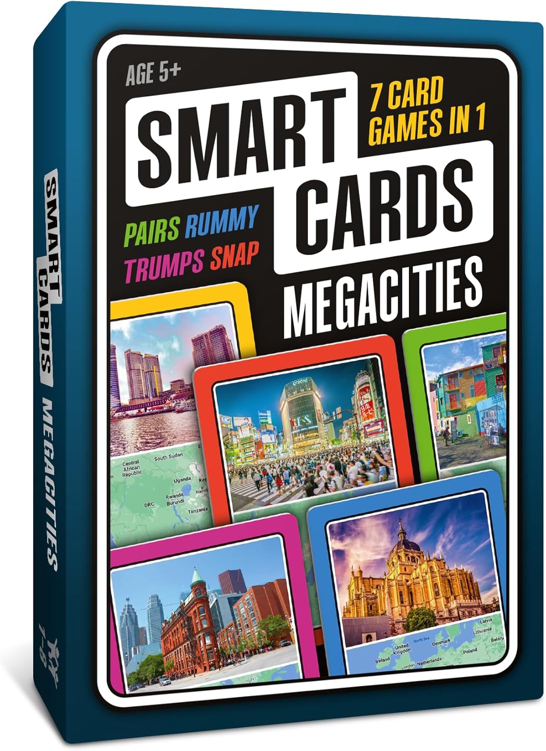 100 PICS SMART CARDS Megacities, 7 games in 1, Pairs, Snap, Trumps, Rummy, Memory Quiz, Learn Facts, 50 Cards, Travel Game, Gift, Stocking Filler, Age 5+, 1-8 Players-0