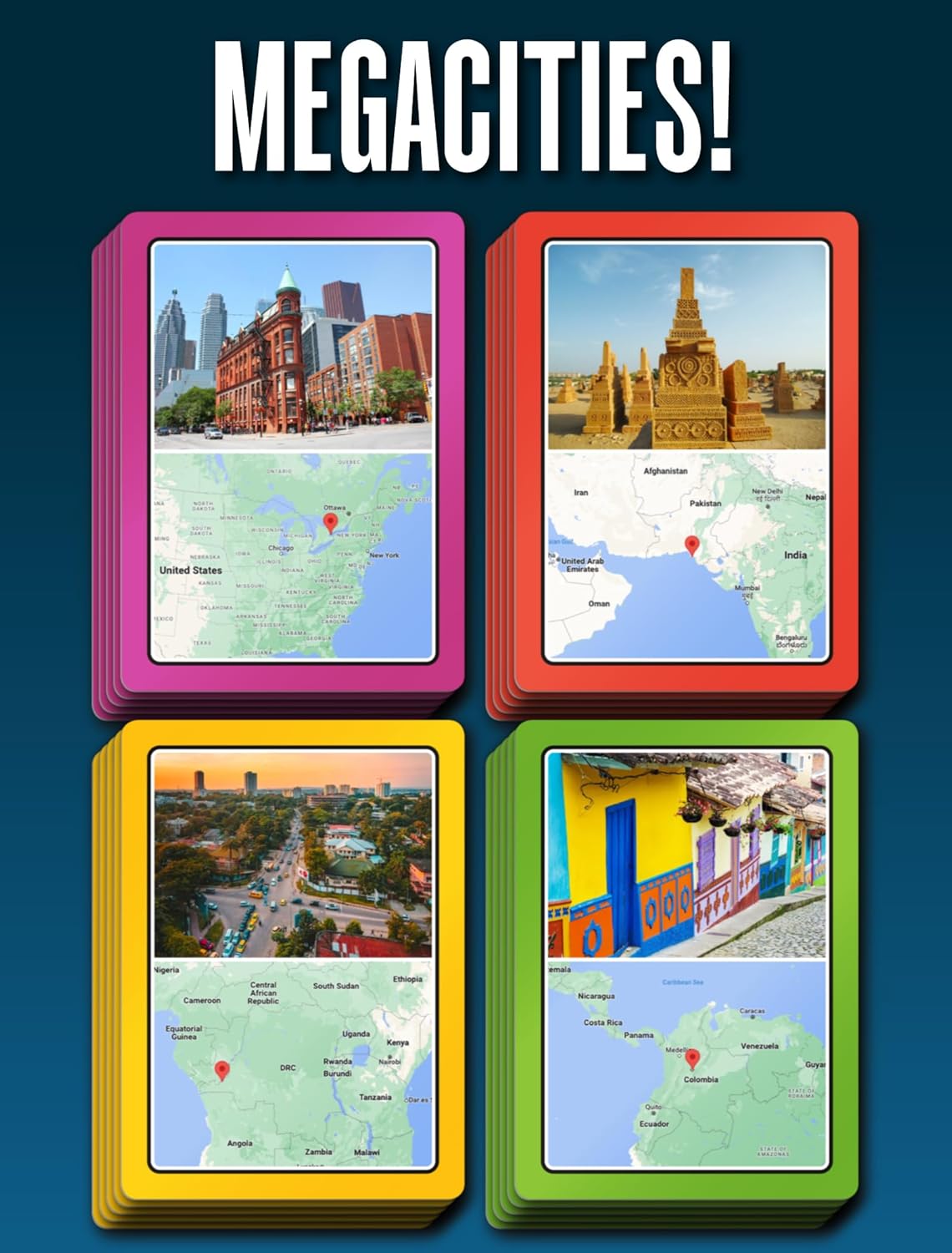 100 PICS SMART CARDS Megacities, 7 games in 1, Pairs, Snap, Trumps, Rummy, Memory Quiz, Learn Facts, 50 Cards, Travel Game, Gift, Stocking Filler, Age 5+, 1-8 Players-4