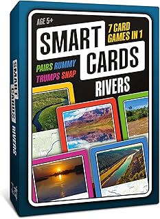 100 PICS SMART CARDS Rivers, 7 games in 1, Pairs, Snap, Trumps, Rummy, Memory Quiz, Learn Facts, Travel Game, Gift, Stocking Filler, Age 5+, 1-8 Players