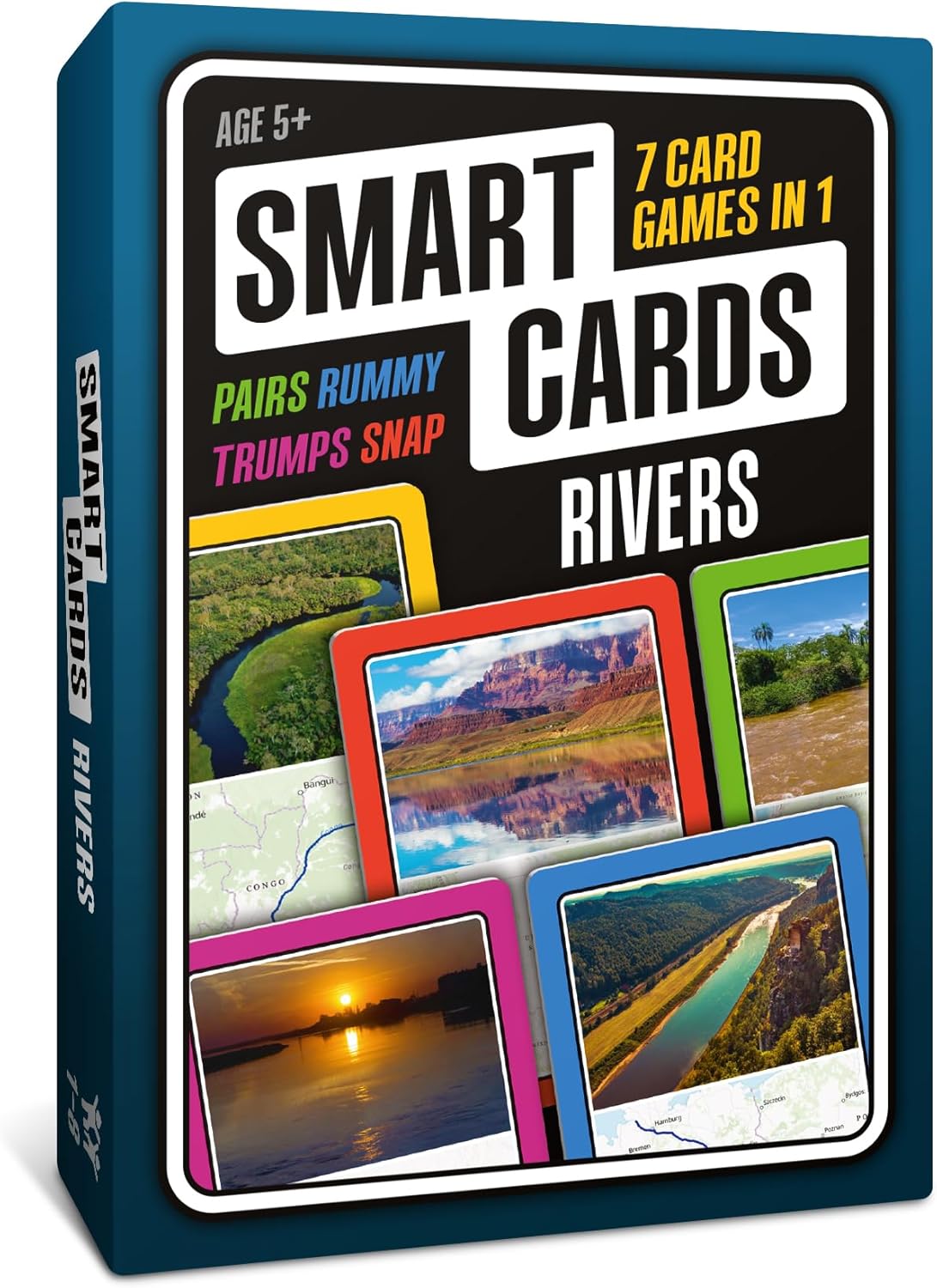 100 PICS SMART CARDS Rivers, 7 games in 1, Pairs, Snap, Trumps, Rummy, Memory Quiz, Learn Facts, Travel Game, Gift, Stocking Filler, Age 5+, 1-8 Players-0