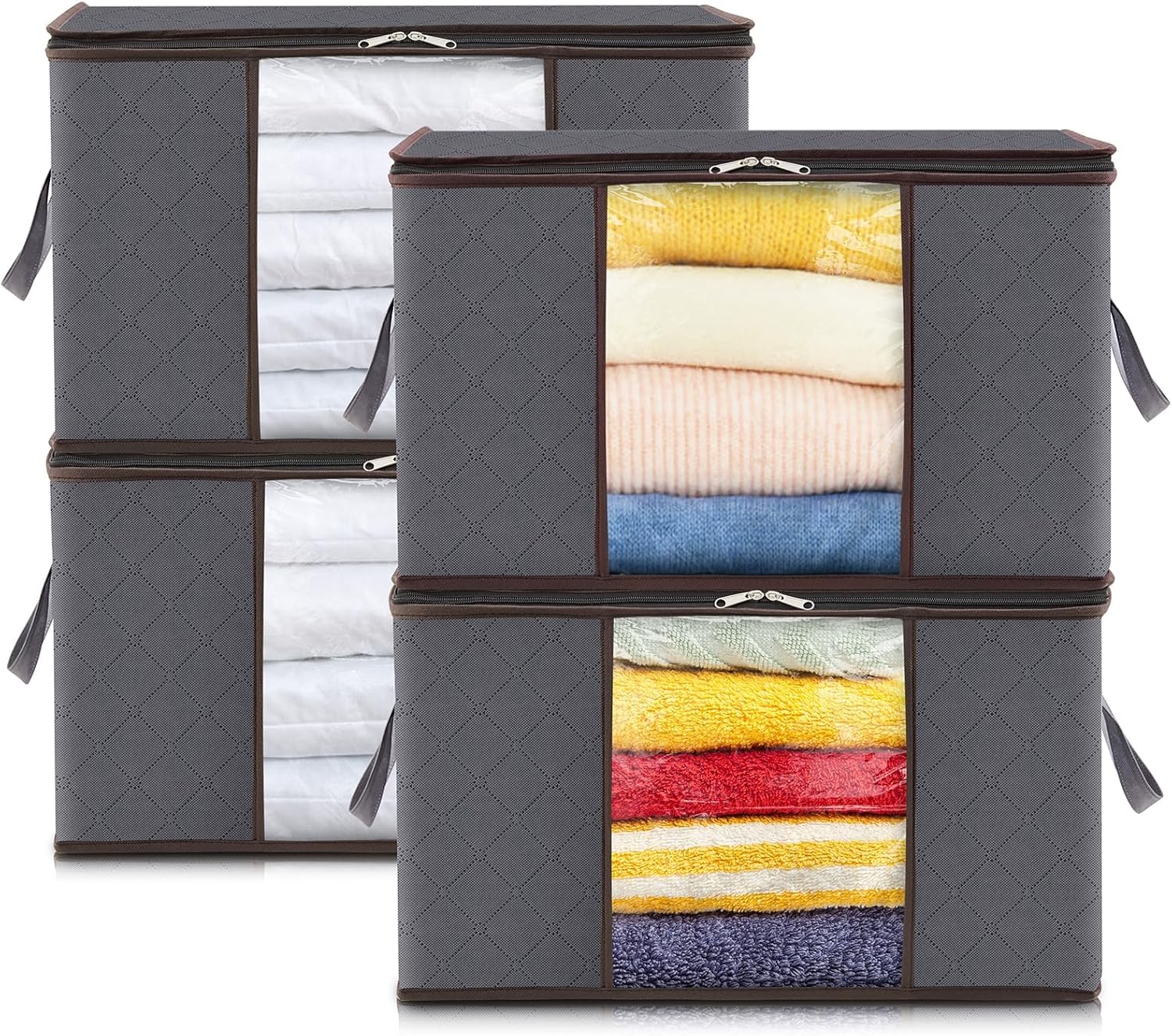 Lifewit 4 Pack Large Clothes Storage Bags Boxes with Lids, 75L Wardrobe Storage Organiser Packing Boxes for Moving House with Reinforced Handle Thick Fabric for Clothing Towel Blanket Bedding, Grey-0