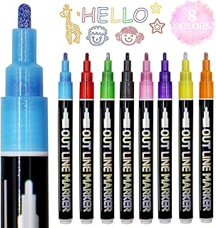 LUCKNIGHT 8 Colours Glitter Pens Outline Marker Pens, Metallic Double Line Outline Pens, Doodle Dazzle Pens, Squiggles Outline Pens for Stocking Fillers Kids, DIY Photo Album, Scrapbook Crafts