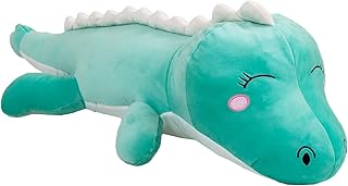 Aiuidun Dinosaur Plush Toy Soft Big Dino Stuffed Animals Body Pillow,Cute Long Dinosaur Plush Hugging Pillow Lumbar Back Cushion Toys Doll Gifts for Kids (Green - Happy, 120cm/47.2inch)