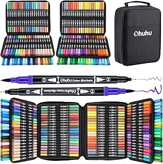 Ohuhu 160 Colouring Pens, Dual Tip Brush Pens Felt Tip Pens Art Markers with Fineliner, for Kids Adults Colouring Book Drawing Calligraphy Sketching Journal, Maui - Carrying Bag