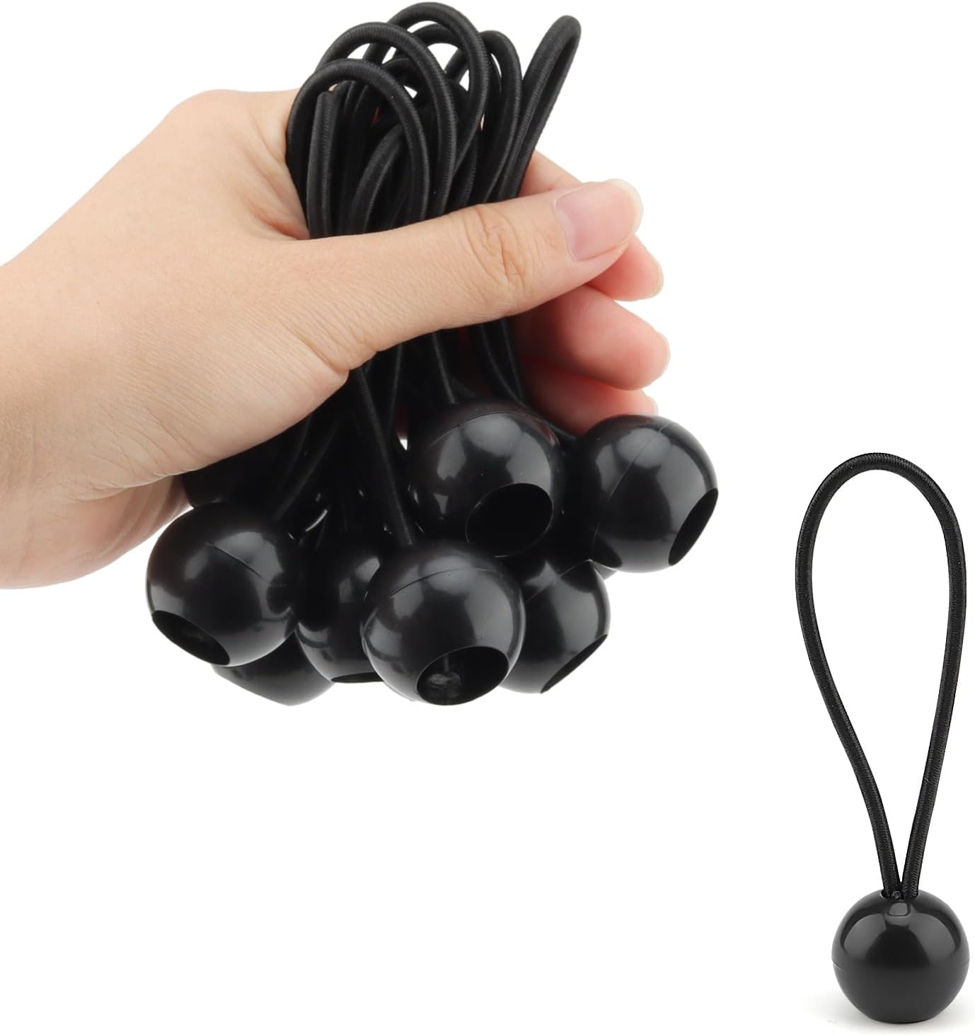 ZEONHAK 50 PCS 4 Inch Bungee Ball,10cm Bungee Cord with Ball, Flag Bungees Ties for Camping Tarp, Tarpaulin, Black-5