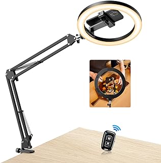 Evershop Ring Light with Tripod Stand & Phone Holder Overhead Mount,10" Ringlight Desk Streaming Selfie Phone Halo Light Flexible 3 Light Colors+10 Brightnesses 360°Rotatable Lighting Tiktok YouTube