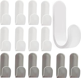 LUCKNIGHT 30Pcs sticky hooks J-Shaped,Coat Hooks Plastic, Sticky Wall Hooks for Hanging, No Drilling Wall Mounted for Towel Keys Coat Bags Hats Robe for Door in Kitchen Bathroom (White+Gray)