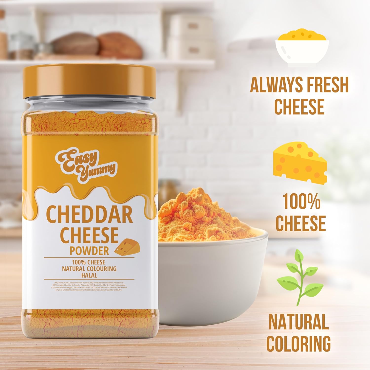 Easy Yummy Cheddar Cheese Popcorn Seasoning 300g, 100% Cheddar Cheese Popcorn Flavouring-1