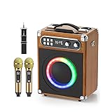 GJCrafts Karaoke Machine, Portable Bluetooth Speaker with 2 UHF Wireless Microphone and Bass/Treble Adjustment, PA System Support TWS, AUX-in, FM,REC, Supply for Party/Meeting/Outdoor Activities