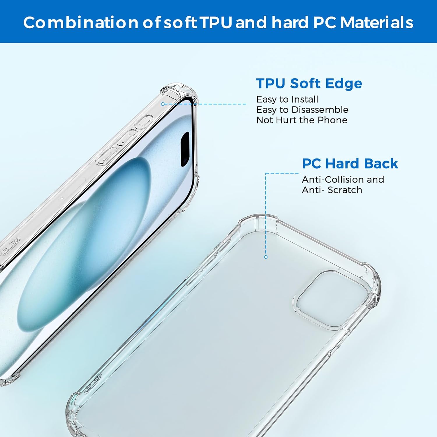 Whioltl Case for iPhone 15 Crystal Clear Phone Cover, Anti-Scratch and Shock-Absorption, Soft Silicone TPU Phone Basic Case, Compatible with Wireless Charger and Bike Phone Holder - Transparent-5