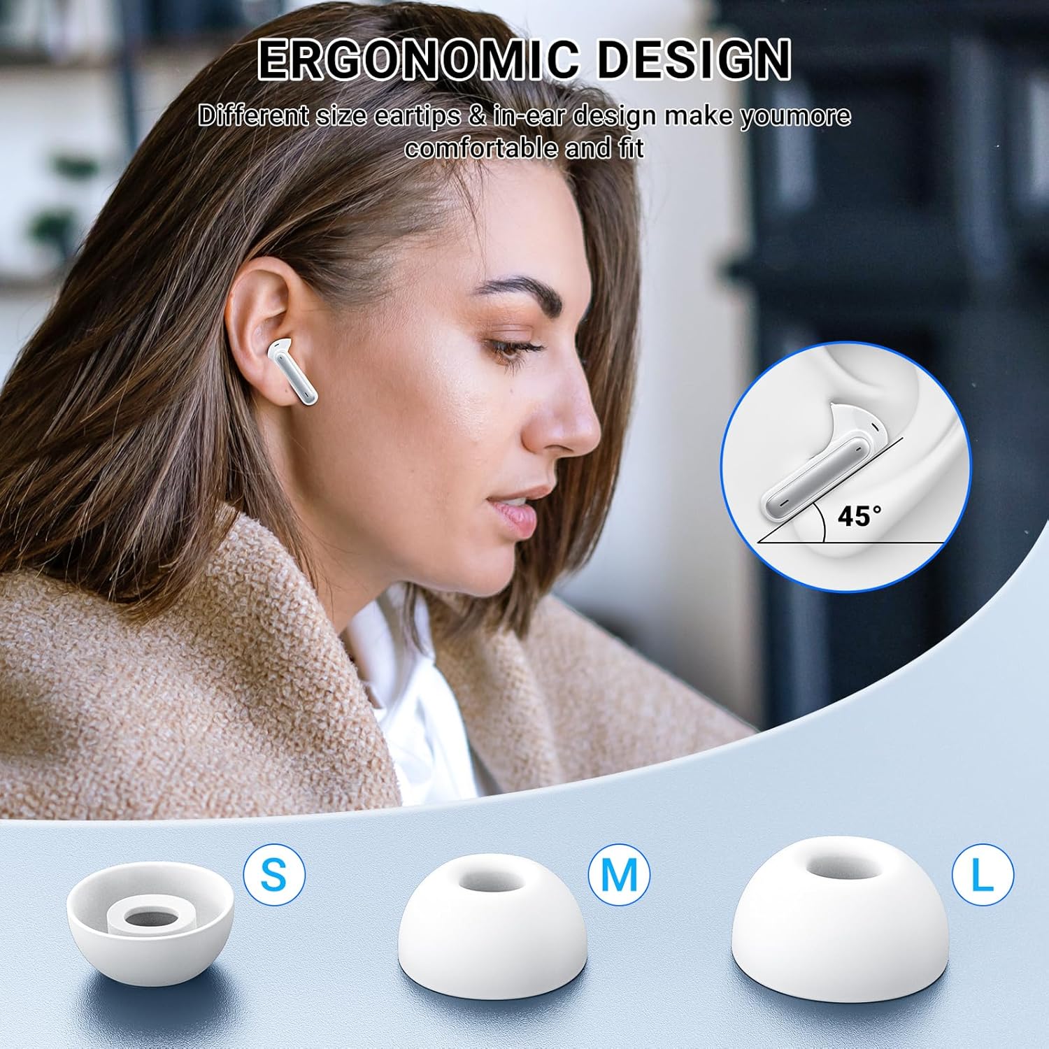 Wireless Earbuds,Wireless Earphones Bluetooth 5.3 in Ear with 4 Mic ENC Calls Noise Cancelling Wireless Headphones Mini LED Display HiFi Stereo 42H Playtime Bluetooth Earbuds Touch Control/IP6/White-6