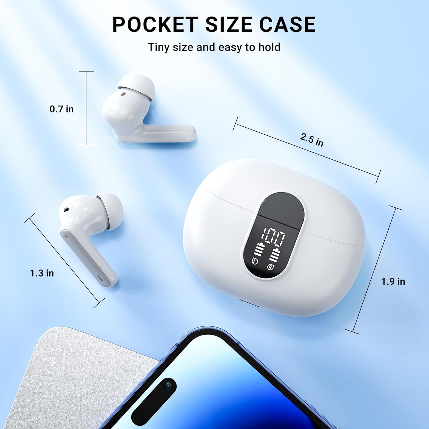 Wireless Earbuds,Wireless Earphones Bluetooth 5.3 in Ear with 4 Mic ENC Calls Noise Cancelling Wireless Headphones Mini LED Display HiFi Stereo 42H Playtime Bluetooth Earbuds Touch Control/IP6/White-7