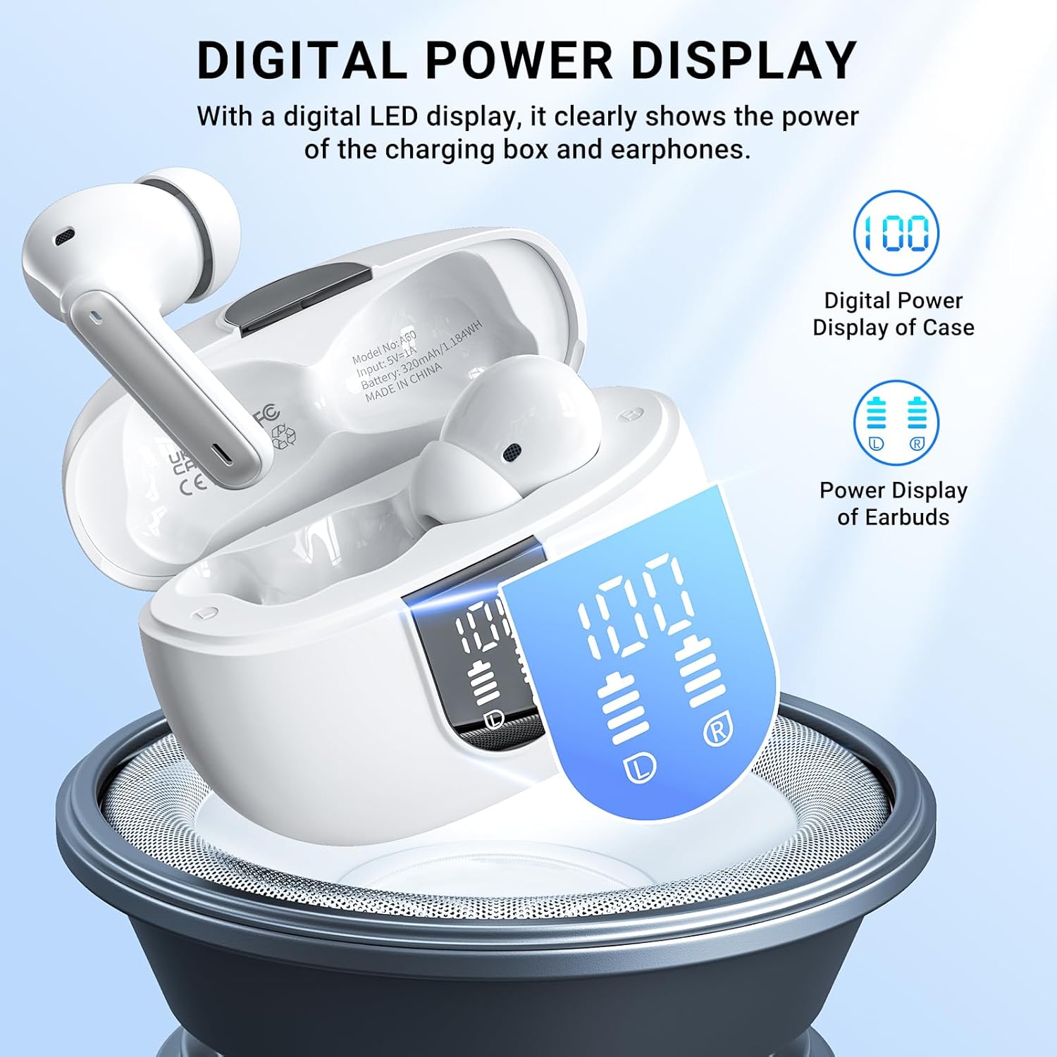 Wireless Earbuds,Wireless Earphones Bluetooth 5.3 in Ear with 4 Mic ENC Calls Noise Cancelling Wireless Headphones Mini LED Display HiFi Stereo 42H Playtime Bluetooth Earbuds Touch Control/IP6/White-8