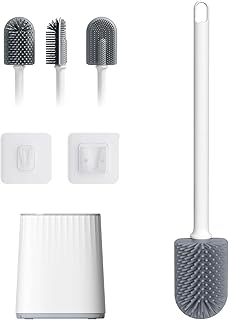 Ibergrif Silicone Toilet Brushes & Holders, Deep Cleaner, with Quick Drying Holder Set for Bathroom, White M34151-2