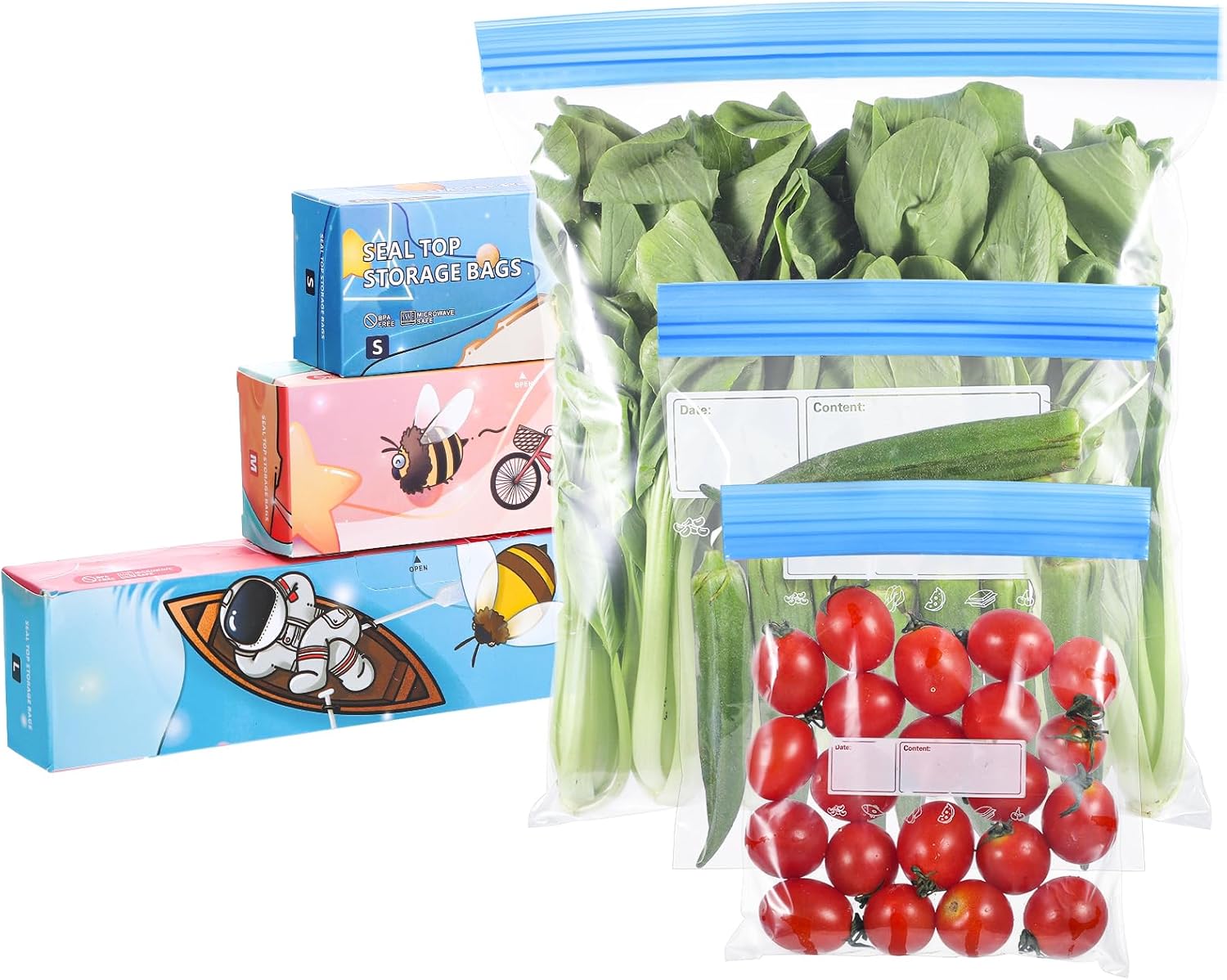 70 Pcs Freezer Bags, Ziplock Bags Food Reusable Sandwich Bags Zip Seal Food Bags, BPA Free Zip Lock Bags, Food Storage Freezer Bags for Fruits,Meat,Grains,Vegetables,Candies (3 Sizes)-0