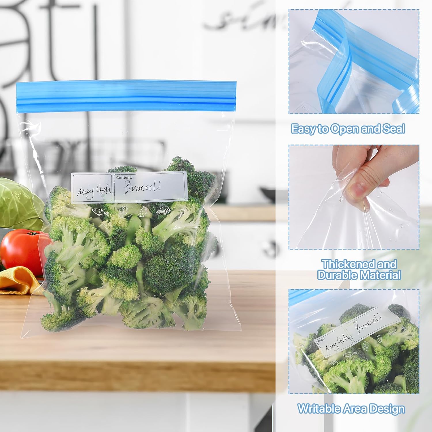 70 Pcs Freezer Bags, Ziplock Bags Food Reusable Sandwich Bags Zip Seal Food Bags, BPA Free Zip Lock Bags, Food Storage Freezer Bags for Fruits,Meat,Grains,Vegetables,Candies (3 Sizes)-2