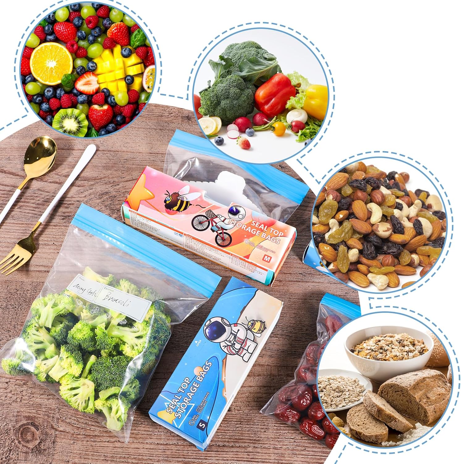 70 Pcs Freezer Bags, Ziplock Bags Food Reusable Sandwich Bags Zip Seal Food Bags, BPA Free Zip Lock Bags, Food Storage Freezer Bags for Fruits,Meat,Grains,Vegetables,Candies (3 Sizes)-6